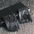 Fashion Women Genuine Leather Sheepskin Half-finger Short Gloves Driving - Black