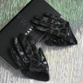 Fashion Women Snake pattern Leopard Genuine Leather Sheepskin Half Palm Short Gloves - Black