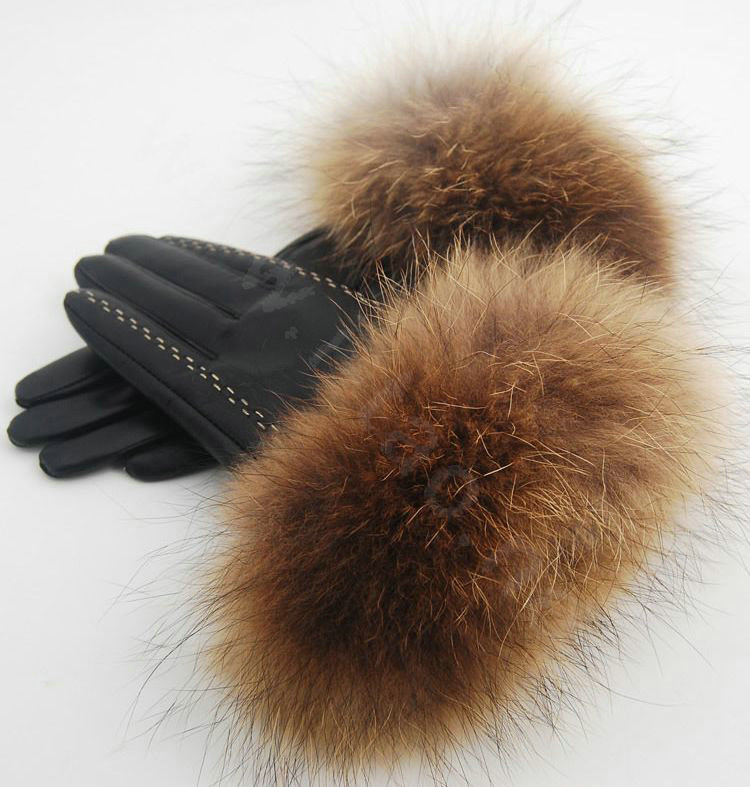 Buy Wholesale Fashion Women Winter Warm Thick Raccoon Fur Cuff Genuine Sheepskin Leather Gloves