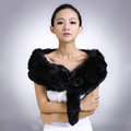Genuine Knitted Rabbit fur scarf shawl fox head women winter warm tippet neck wrap - Black