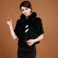 Genuine Knitted Rabbit fur shawl wrap cape fashion women winter warm tippet Poncho - Black