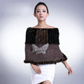 Genuine knitted thicken flower mink fur scarf shawl women winter warm tippet neck wrap - Coffee