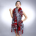 Genuine knitted thicken long Rex rabbit fur scarf shawl women winter warm tippet cape - Red