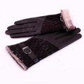 Women Winter Genuine leather Lambskin Fur Gloves Warm Lined Mittens Size L - Black