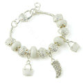 925 Silver Crystal Charm Bracelets for Women Snake Chain White Murano Glass Beads Jewelry
