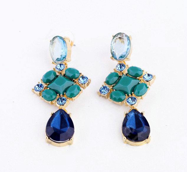 Buy Wholesale Luxury Crystal Green Gemstone Raindrop Stud Earrings Gold ...