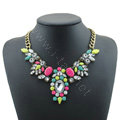 Luxury Crystal Flower Gemstone Pendant Choker Statement Bib Necklace Women Jewelry - Multicolor