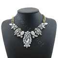 Luxury Crystal Flower Gemstone Pendant Choker Statement Bib Necklace Women Jewelry - White