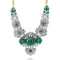 Luxury Crystal Flower Wings Pendants Chokers Statement Bib Necklace Women Jewelry - Green
