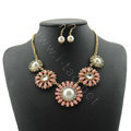 Luxury Crystal Gemstone Pendant Sun flowers Choker Bib Statement Necklace Women Jewelry - Pink