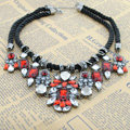 Luxury Crystal Retro Weave Pendant Choker Statement Bib Necklace Women Jewelry - Red