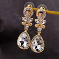 Luxury Crystal White Gemstone Raindrop Stud Earrings Gold Plated Women Fashion Jewelry
