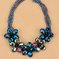 Luxury Exaggeration Women Choker Multilayer Crystal Bead Flower Bib Necklace Jewelry - Blue