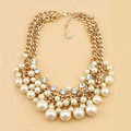 Luxury Exaggeration Women Choker Multilayer Crystal Pearl Bib Necklace Jewelry - Beige
