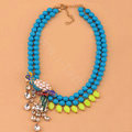 Luxury Exaggeration Women Choker Natural Gem Crystal Parrot Bib Necklace Jewelry - Blue