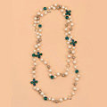 Luxury Fashion Women Choker Sweater chain Natural Pearl Gem Flower Necklace Jewelry - Green