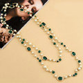 Luxury Fashion Women Choker Sweater chain Natural Pearl Gem Necklace Jewelry - Green