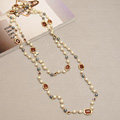 Luxury Fashion Women Choker Sweater chain Natural Pearl Gem Necklace Jewelry - Red