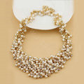 Luxury Women Choker Natural Pearl Crystal Bib Necklace Bride Wedding Jewelry - White