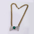Retro Alloy Bowknot Green Crystal Pendant Choker Bib Statement Necklace Women Jewelry