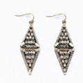 Retro White Crystal Rhombic Dangle Earrings Gold Plated Women Fashion Jewelry