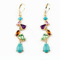 Sweet Crystal Blue Gemstone Dangle Earrings Gold Plated Women Fashion Jewelry