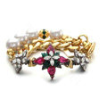 Women Retro Exaggeration Flower Crystal Pearl Chain Bracelet Jewelry - Gold