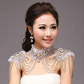 Classic Luxury Lace Crystal Zircon Wedding Bridal Shoulder Chain Strap Shawl Necklace jewelry