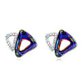 Classic Swarovskii Crystal Blue Rhinestone Triangle Stud Earring for Woman Fashion Jewelry