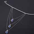 Elegant Multilayer Blue Raindrop Crystal Wedding Bridal Shoulder Chain Strap Shawl Necklace jewelry