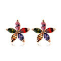 High Quality AAA Zircon Crystal Flower Gold Plated Stud Earrings Women Fashion Jewelry