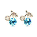 Newest Blue Swarovskii Crystal AAA Zircon Cherry Stud Earring Female Fashion Jewelry