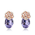 Pretty Swarovskii Crystal Purple Rhinestone Flower Stud Earring Women Fashion Jewelry