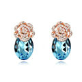 Swarovskii Crystal Blue Rhinestone Flower Stud Earring Women Fashion Jewelry