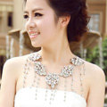 Unique Luxury Flower Crystal Tassel Wedding Bridal Shoulder Chain Strap Shawl Necklace jewelry