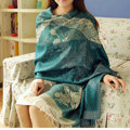 Pretty Autumn and Winter Cape Tassels Floral Print Shawl National Style Warm Long Scarf - Blue