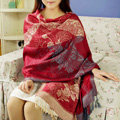 Pretty Autumn and Winter Cape Tassels Floral Print Shawl National Style Warm Long Scarf - Red