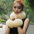 Fashion Short Fox Fur Scarf Women Winter Warm Neck Wrap Muffler Fox Fur Collar - Beige