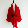 Luxury Wool Shawls Fox fur Thicken Scarf Women Winter Warm Solid Color Pashmina Bride Poncho - Red