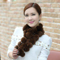 The New Rex Rabbit Fur Scarf Women Winter Neck Wrap Knitted Fur Ball Collar Muffler - Coffee