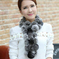 The New Rex Rabbit Fur Scarf Women Winter Neck Wrap Knitted Fur Ball Collar Muffler - Gray