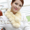 The New Rex Rabbit Fur Scarf Women Winter Neck Wrap Knitted Fur Ball Collar Muffler - Yellow