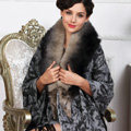 Top Grade Jacquard Weave Wool Shawls Whole Fox Fur Scarf Women Pashmina Thicken Tassels Cape - Gray
