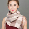 Top Grade Long Lattice Wool Scarf Women Winter Thicken Cashmere Tassels Shawls - Camel+Pink