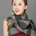 Top Grade Long Lattice Wool Scarf Women Winter Thicken Cashmere Tassels Shawls - Gray+Black