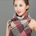 Top Grade Long Lattice Wool Scarf Women Winter Thicken Cashmere Tassels Shawls - Gray+Pink