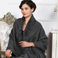 Top Grade Solid Color Wool Shawls Rex Rabbit Fur Collar Scarf Women Thicken Tassels Cape - Gray