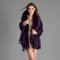 Top Grade Solid Color Wool Shawls Whole Fox Fur Scarf Women Cashmere Thicken Tassels Cape - Purple