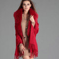 Top Grade Solid Color Wool Shawls Whole Fox Fur Scarf Women Cashmere Thicken Tassels Cape - Rose