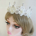 Elegant Bling Pearl Crystal Bridal Hairwear Lace Flower Hair Headband Jewelry Wedding Bride Hair Accessories